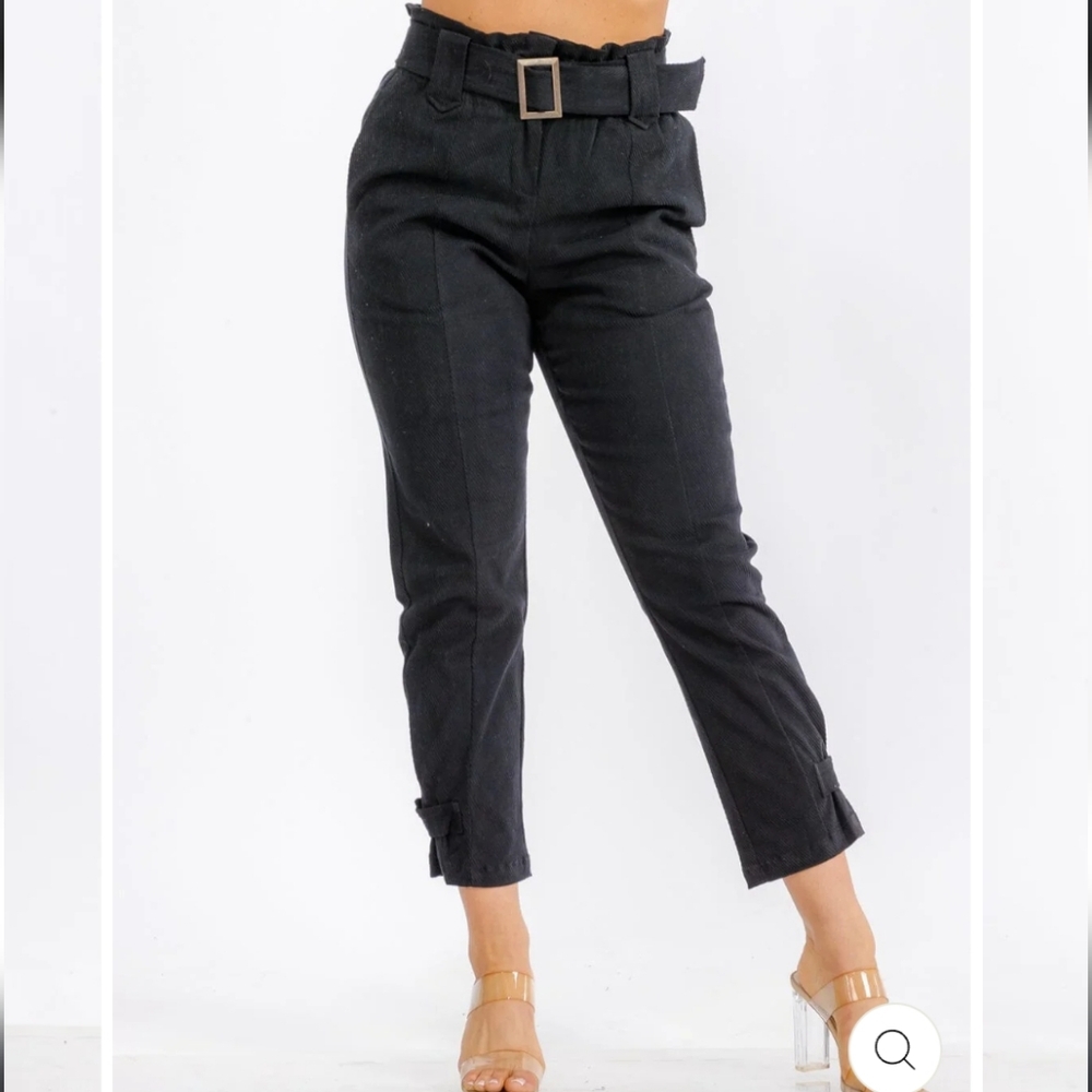 #35 CORDUROY BUTTON CLOSURE POCKETS BELTED PANTS